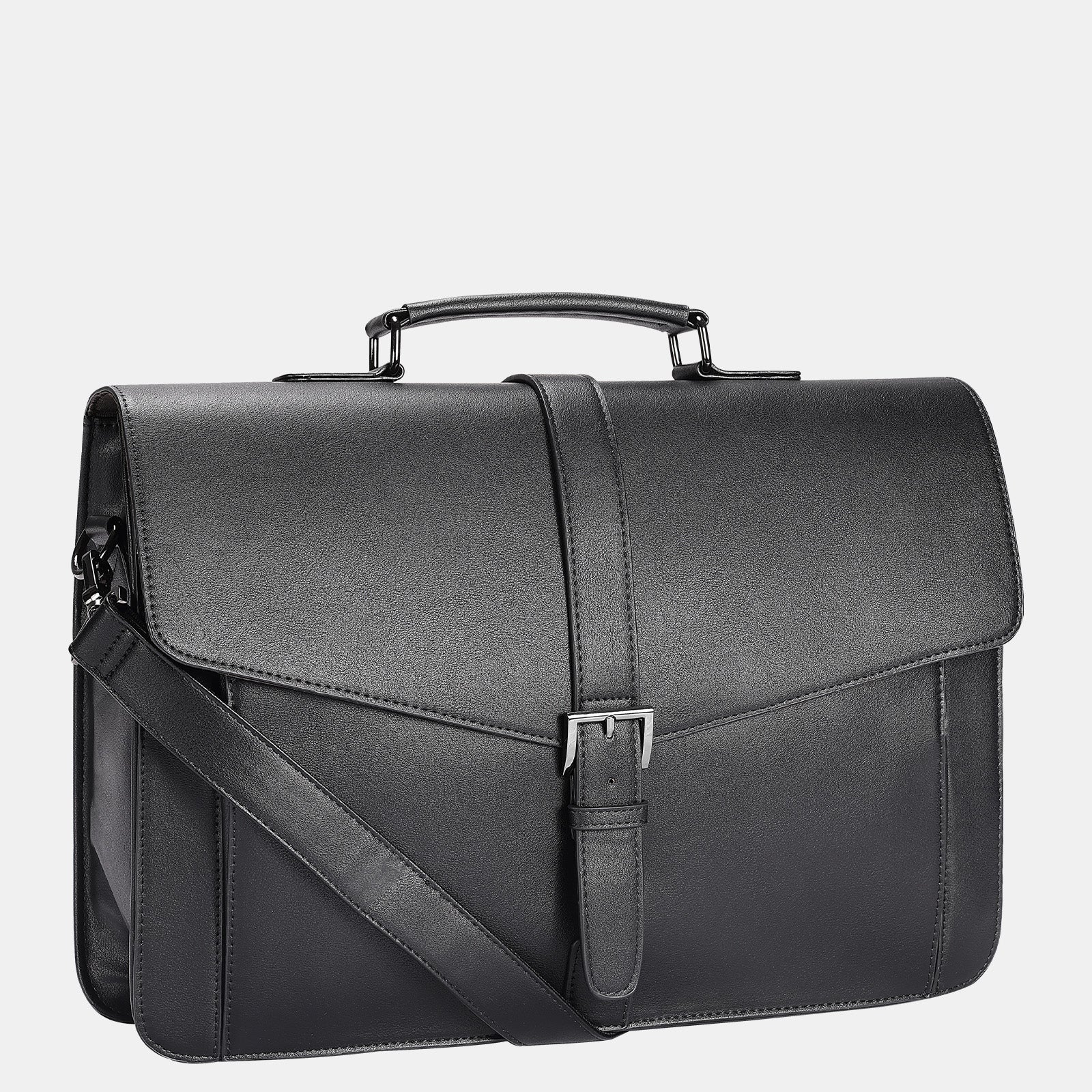 Mens Black Leather Briefcase Messenger Bag for work