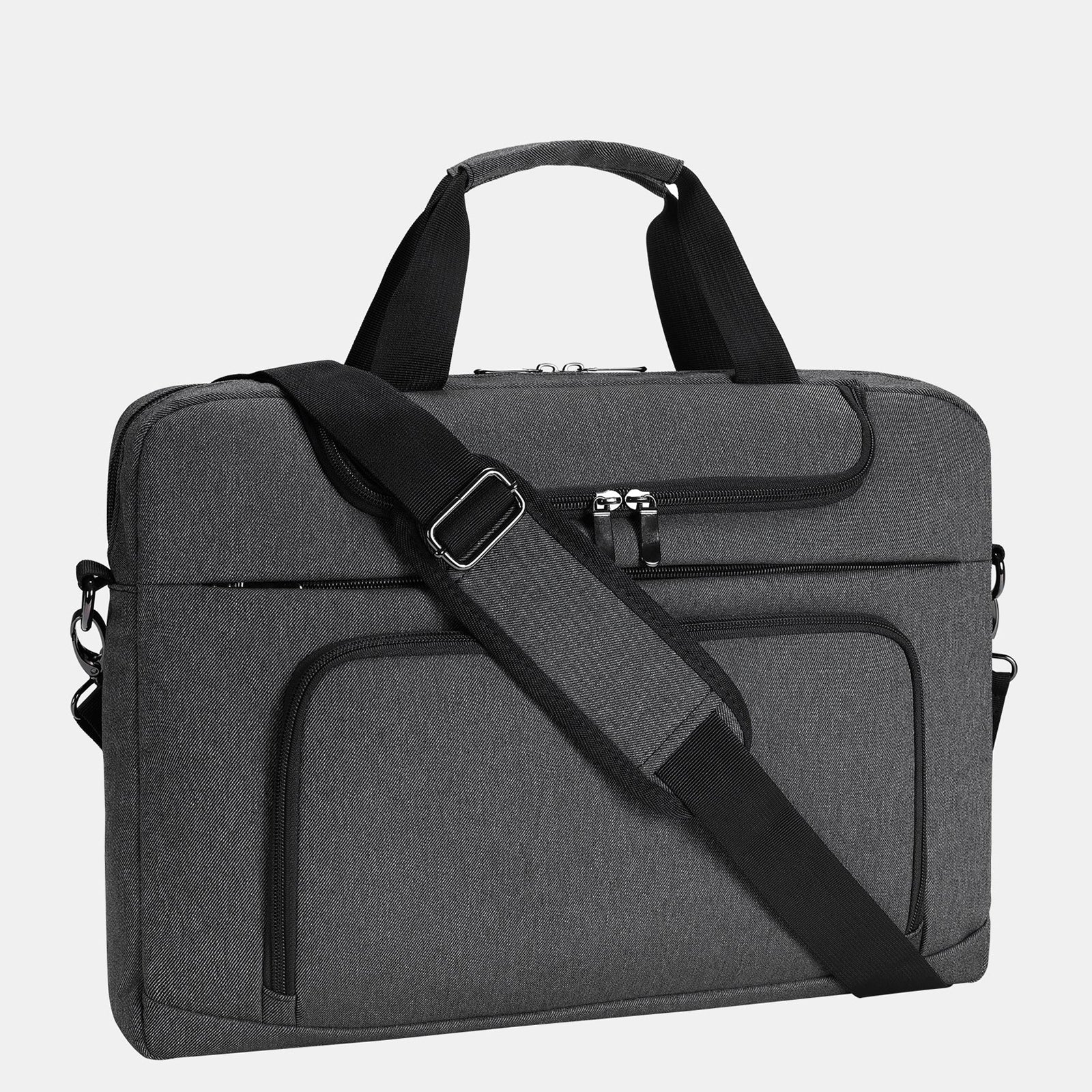 Bertasche Grey Canvas Briefcase Laptop Bag 15.6 17.3 Inch